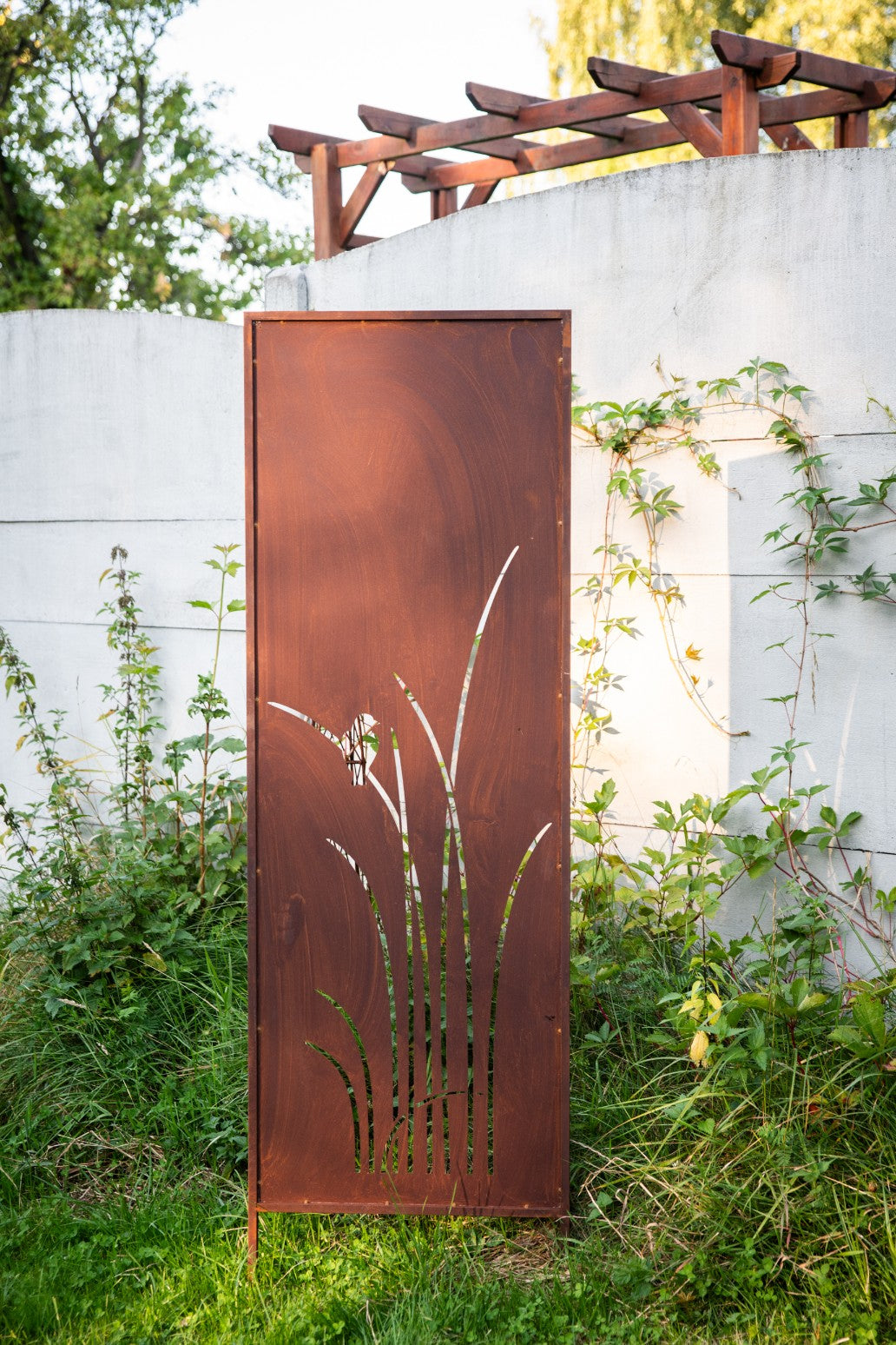 Sichtschutz Gartenpaneel Metall – Motiv Gras, 160 × 50 cm