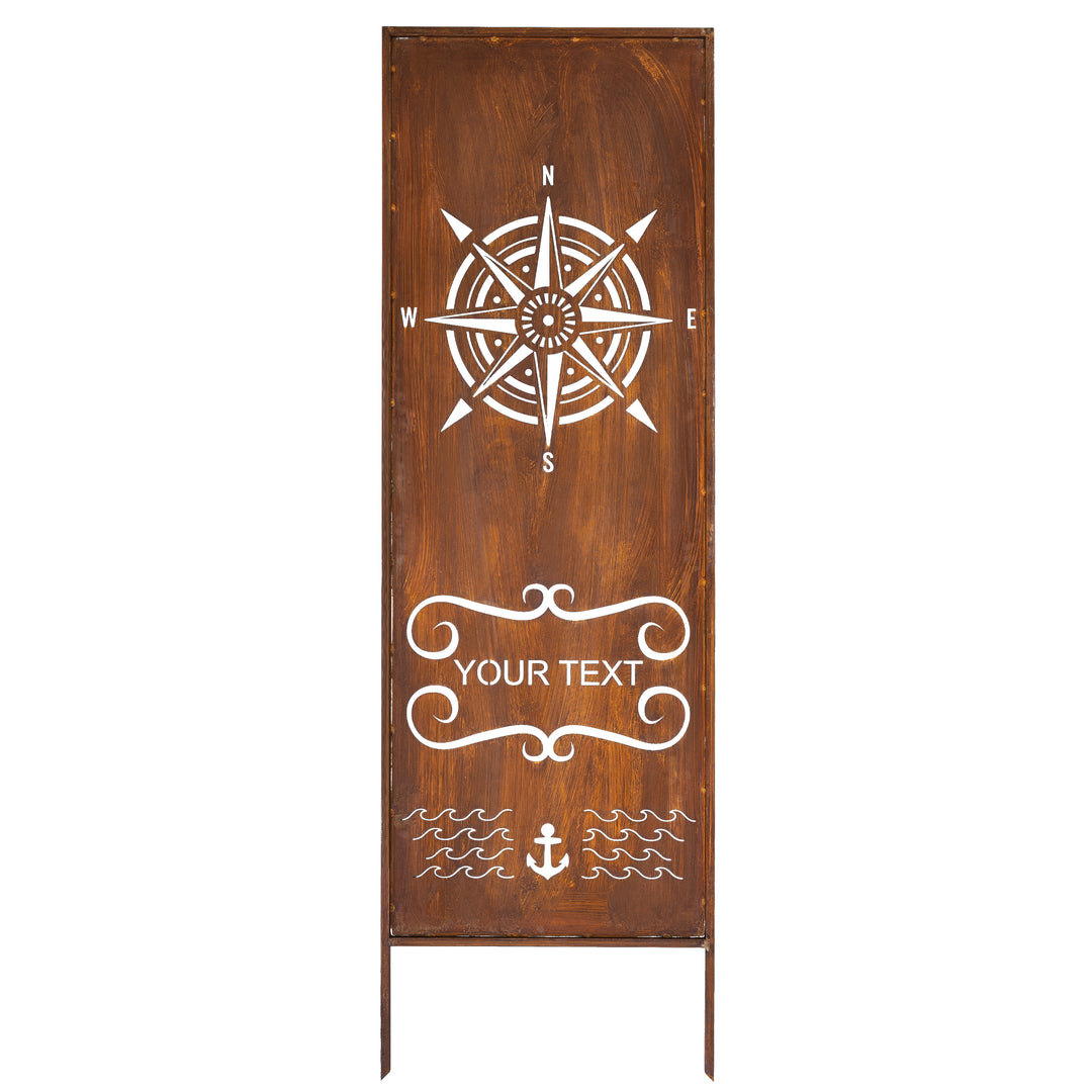 Sichtschutz Gartenpaneel Metall – Motiv Windrose mit personalisiertem Text, 160 × 50 cm