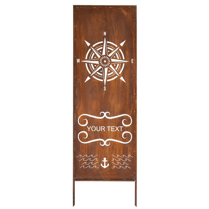 Sichtschutz Gartenpaneel Metall – Motiv Windrose mit personalisiertem Text, 160 × 50 cm
