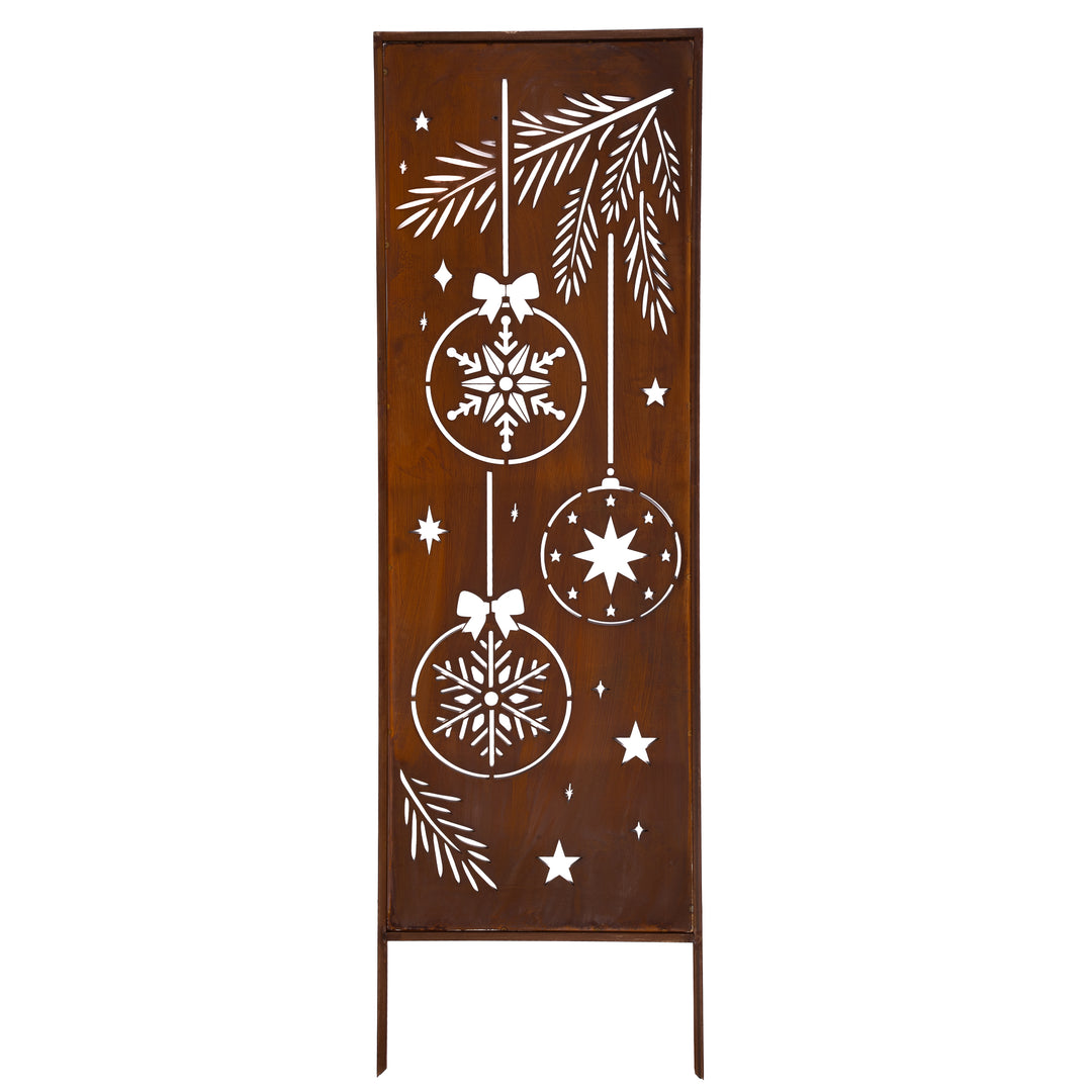 Sichtschutz Gartenpaneel Metall – Motiv Weihnachtskugeln, 160 × 50 cm