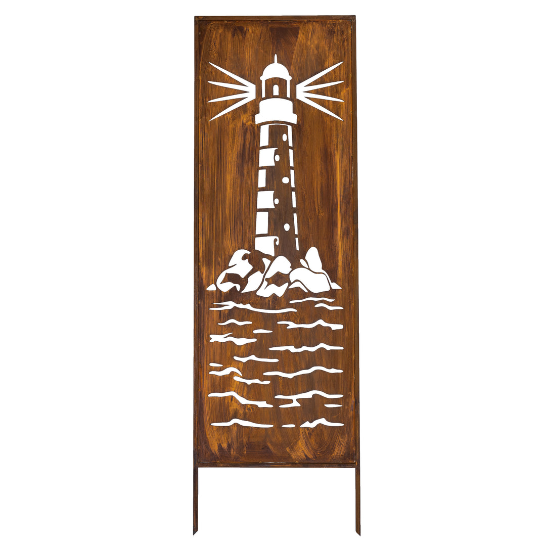 Sichtschutz Gartenpaneel Metall – Motiv Leuchtturm, 160 × 50 cm