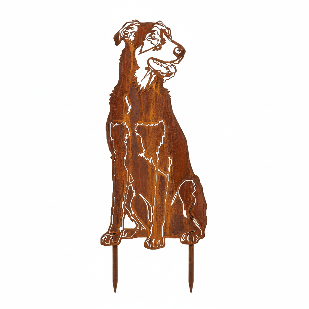 Edelrost Gartenstecker Wolfshund – Hundesilhouette aus Metall, 21 cm