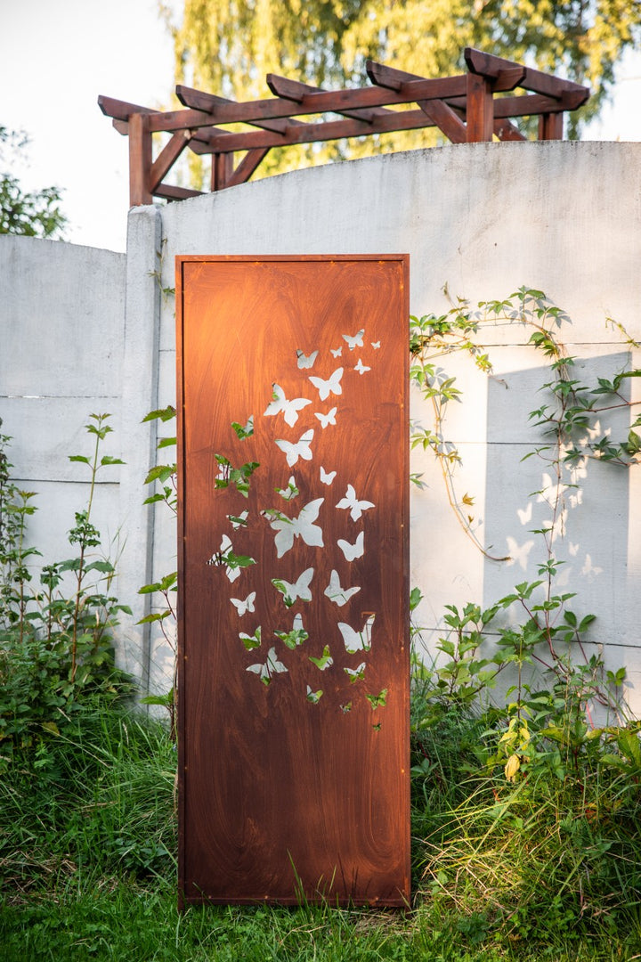Sichtschutz Gartenpaneel Metall – Motiv Schmetterlinge, 160 × 50 cm