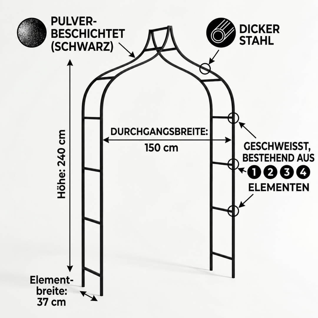 Metall Gartenbogen 240 × 150 cm Schwarz