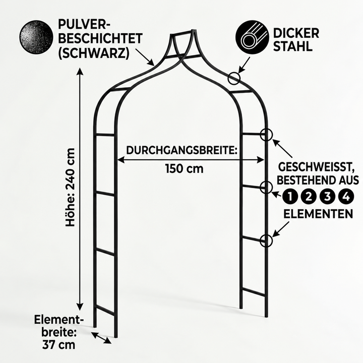 Metall Gartenbogen 240 × 150 cm Schwarz