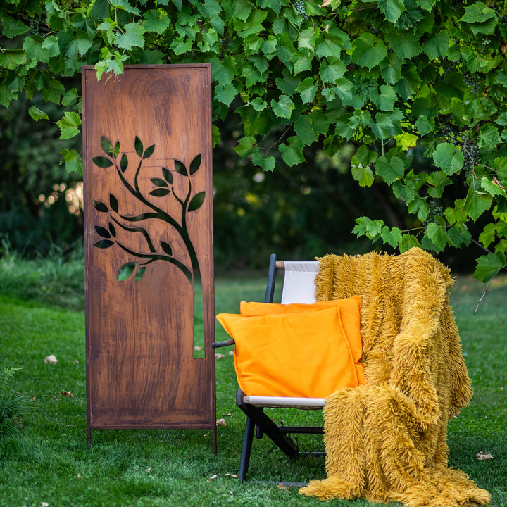 Sichtschutz Gartenpaneel Metall – Motiv Blühender Baum, 160 × 50 cm