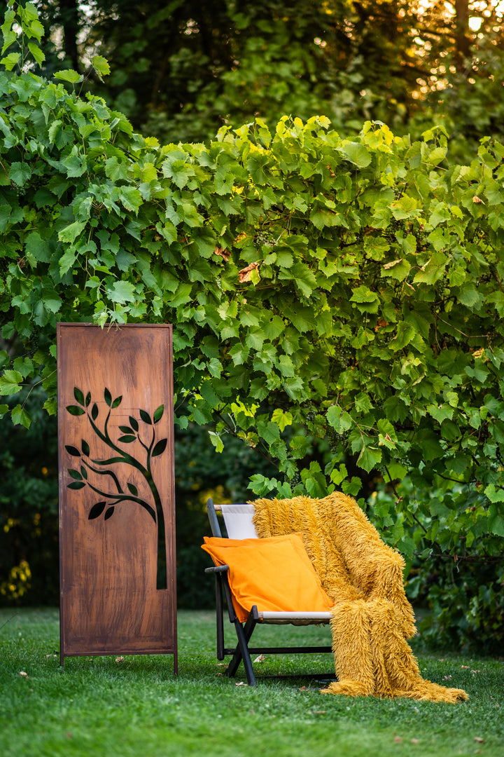 Sichtschutz Gartenpaneel Metall – Motiv Blühender Baum, 160 × 50 cm