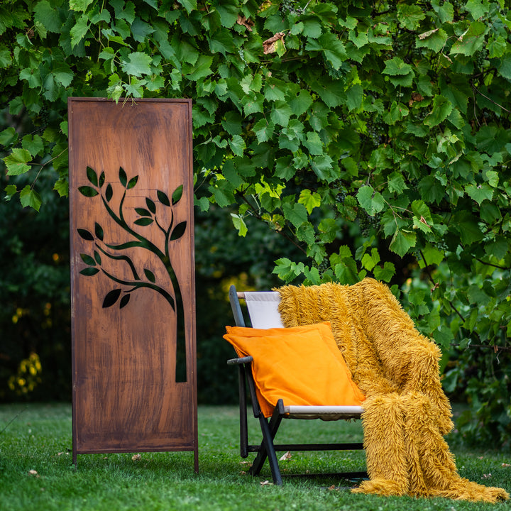 Sichtschutz Gartenpaneel Metall – Motiv Blühender Baum, 160 × 50 cm