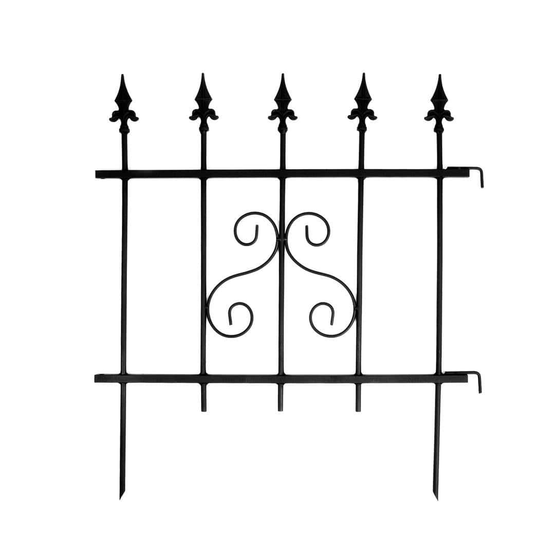 Gartenzaun Element Metall Schwarz – Beeteinfassung mit Muster, 66 × 75 cm
