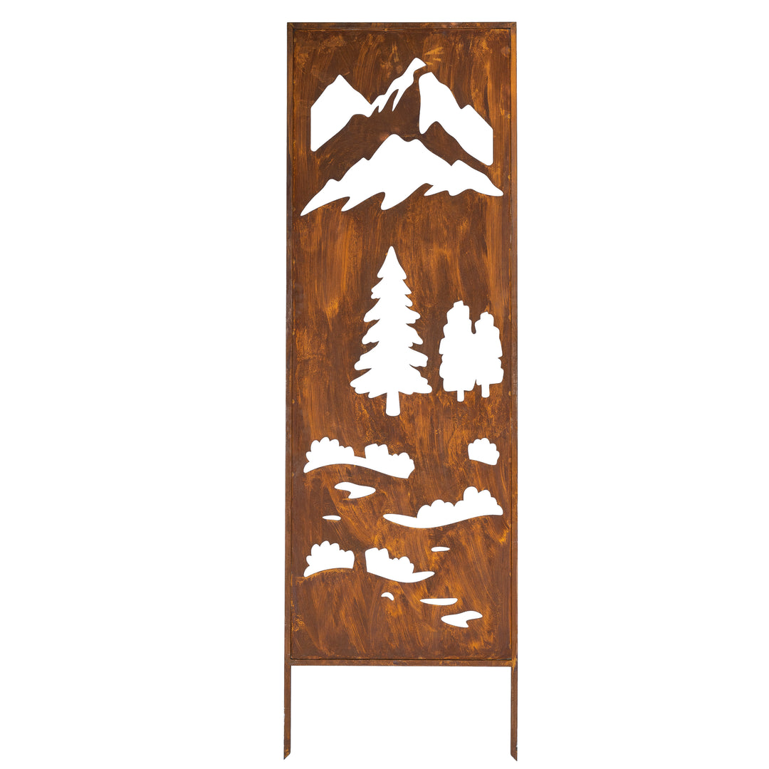 Sichtschutz Gartenpaneel Metall – Motiv Wiese und Berge, 160 × 50 cm