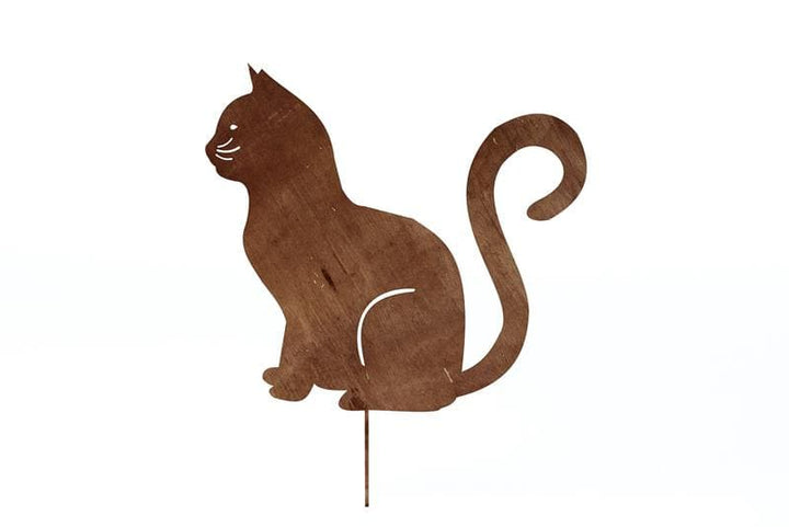 Gartenstecker Katze aus Metall – Gartenfigur in natürlicher Rostoptik