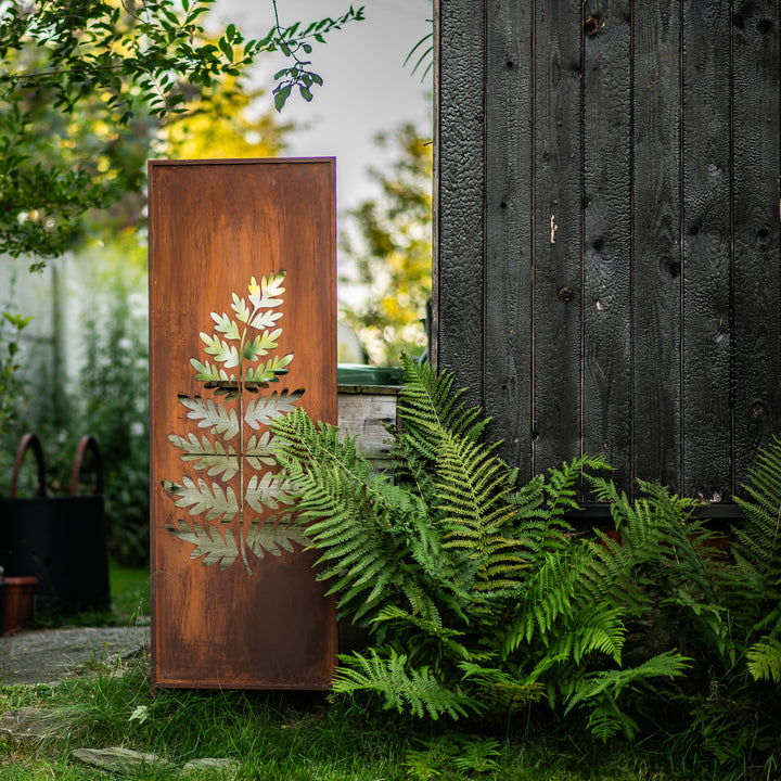 Sichtschutz Gartenpaneel Metall – Motiv Großer Farn, 160 × 50 cm