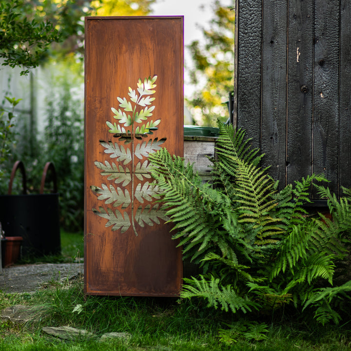 Sichtschutz Gartenpaneel Metall – Motiv Großer Farn, 160 × 50 cm