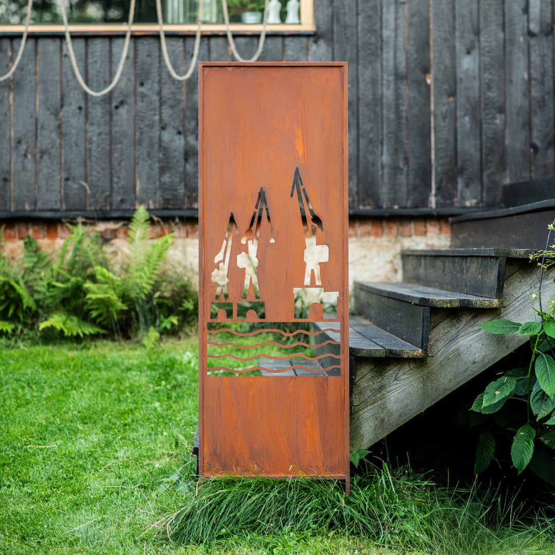 Sichtschutz Gartenpaneel Metall – Motiv Werft, 160 × 50 cm