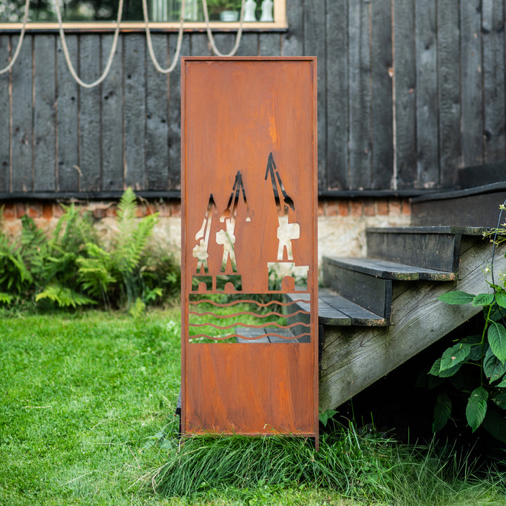 Sichtschutz Gartenpaneel Metall – Motiv Werft, 160 × 50 cm