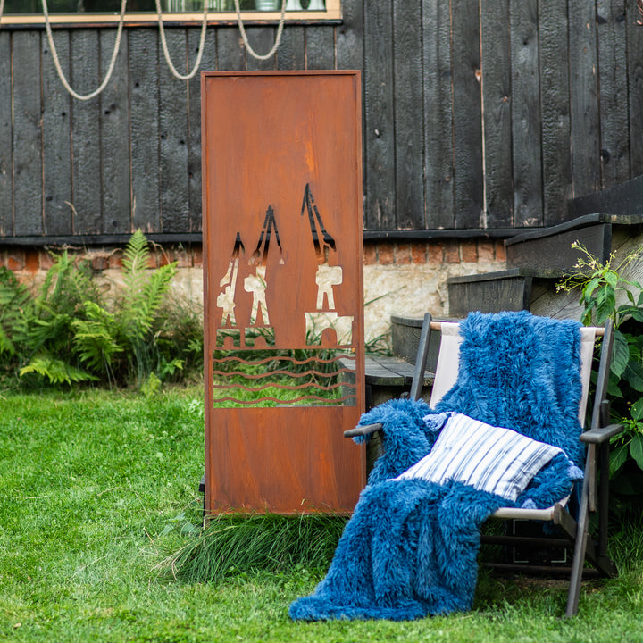Sichtschutz Gartenpaneel Metall – Motiv Werft, 160 × 50 cm