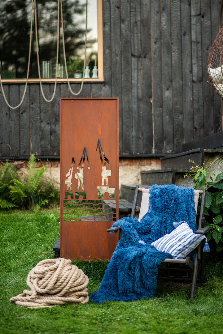 Sichtschutz Gartenpaneel Metall – Motiv Werft, 160 × 50 cm