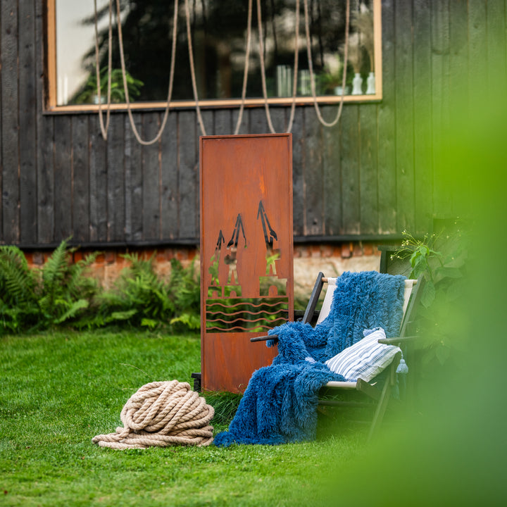 Sichtschutz Gartenpaneel Metall – Motiv Werft, 160 × 50 cm