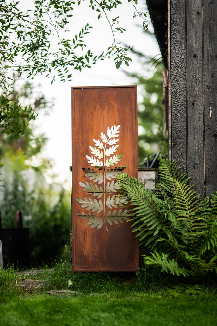 Sichtschutz Gartenpaneel Metall – Motiv Großer Farn, 160 × 50 cm