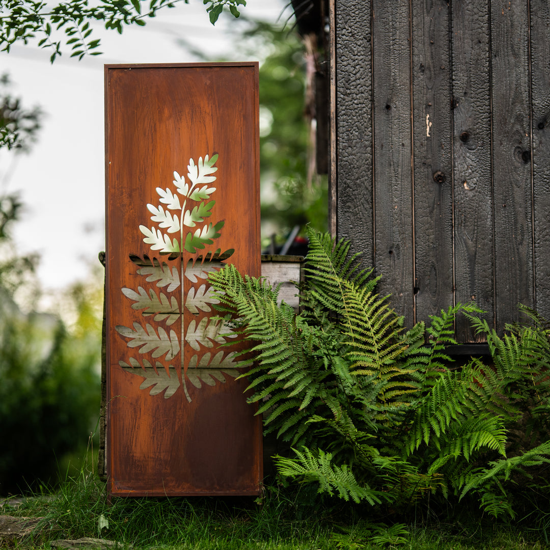 Sichtschutz Gartenpaneel Metall – Motiv Großer Farn, 160 × 50 cm