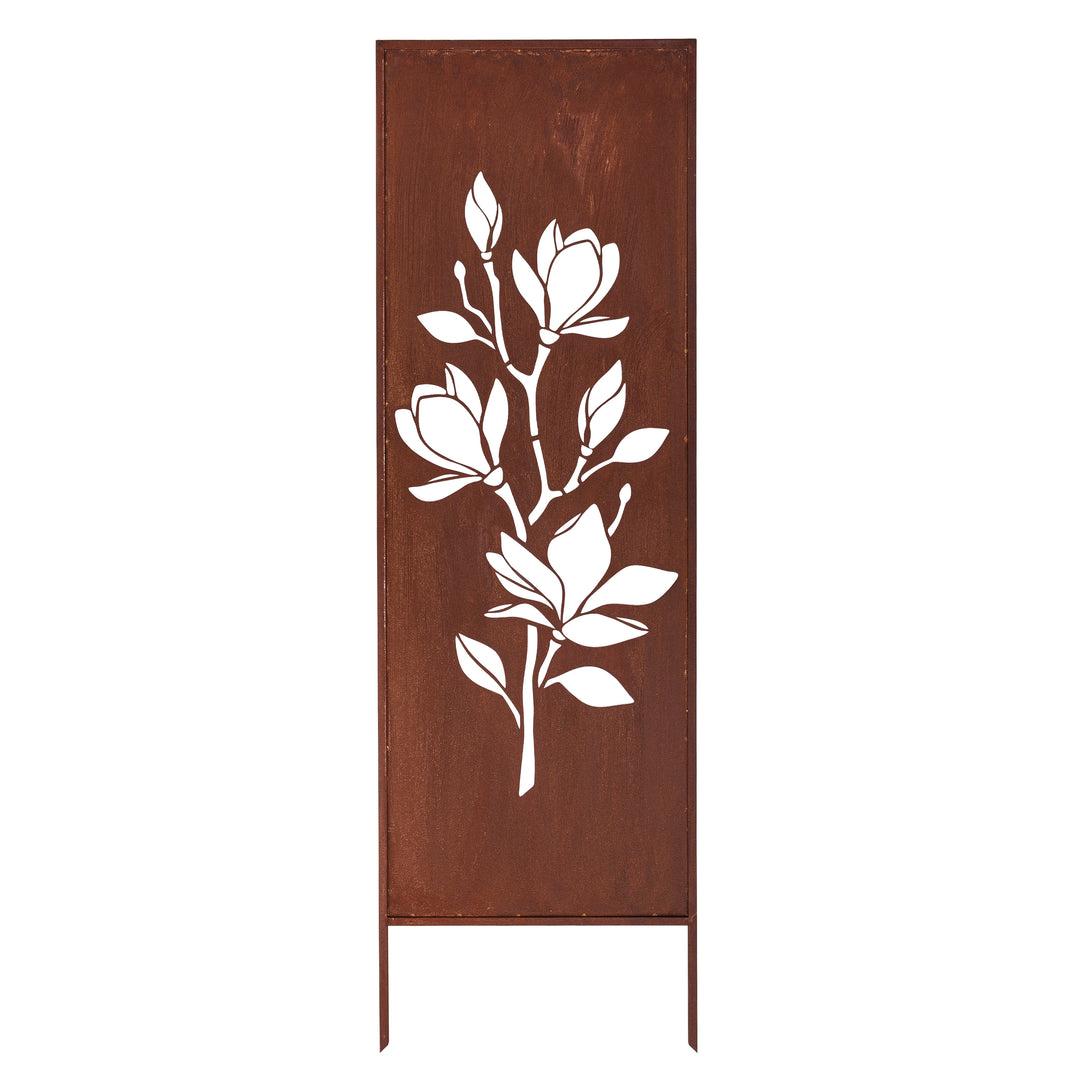 Sichtschutz Gartenpaneel Metall – Motiv Magnolie, 160 × 50 cm