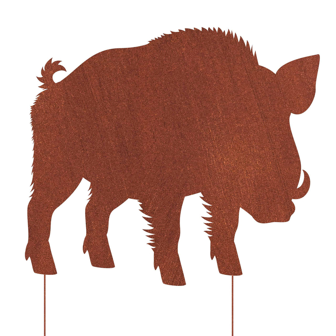 Gartenfigur Wildschwein aus Metall – dekorative Gartenfigur in natürlicher Rostoptik
