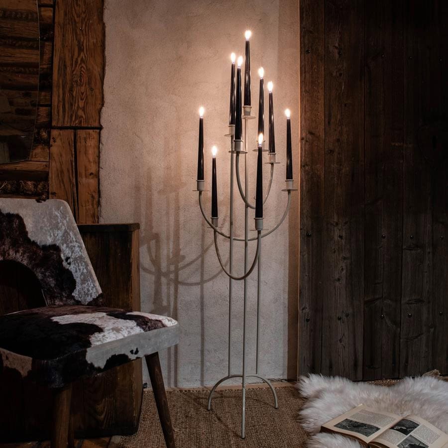 Hoher Kerzenhalter LOFT aus Metall – Hellgrau, 108 cm