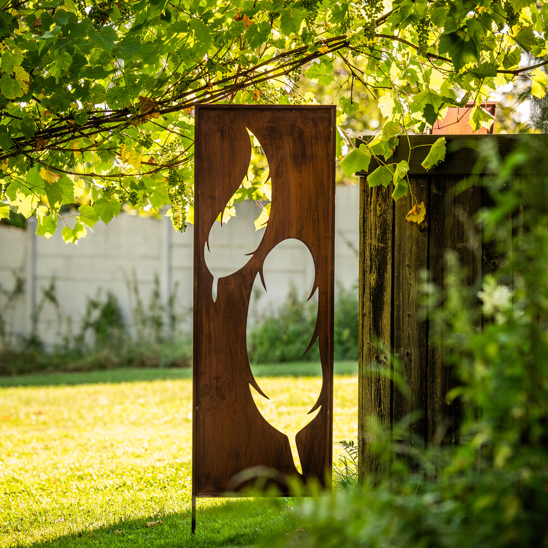 Sichtschutz Gartenpaneel Metall – Motiv Zwei Federn, 160 × 50 cm