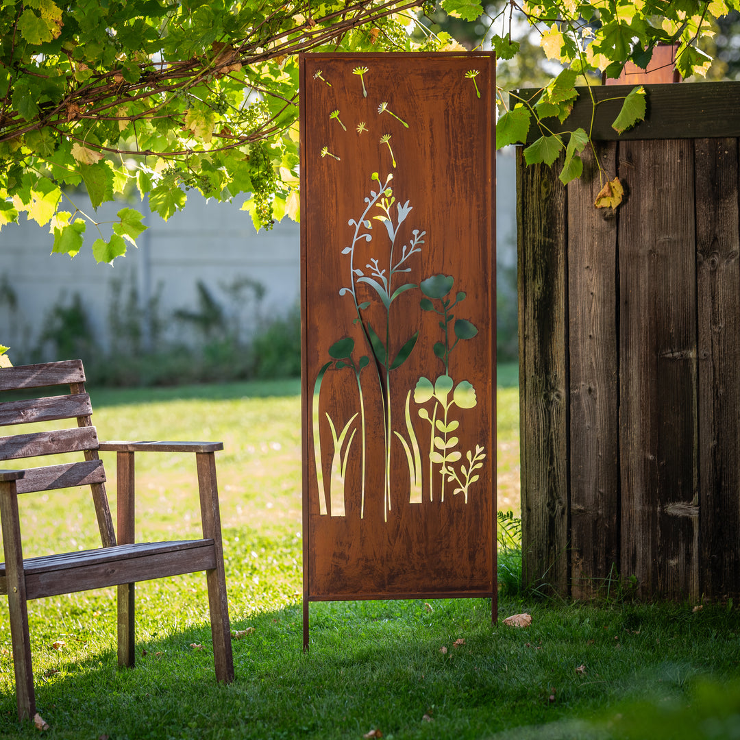 Sichtschutz Gartenpaneel Metall – Motiv Sommerwiese, 160 × 50 cm