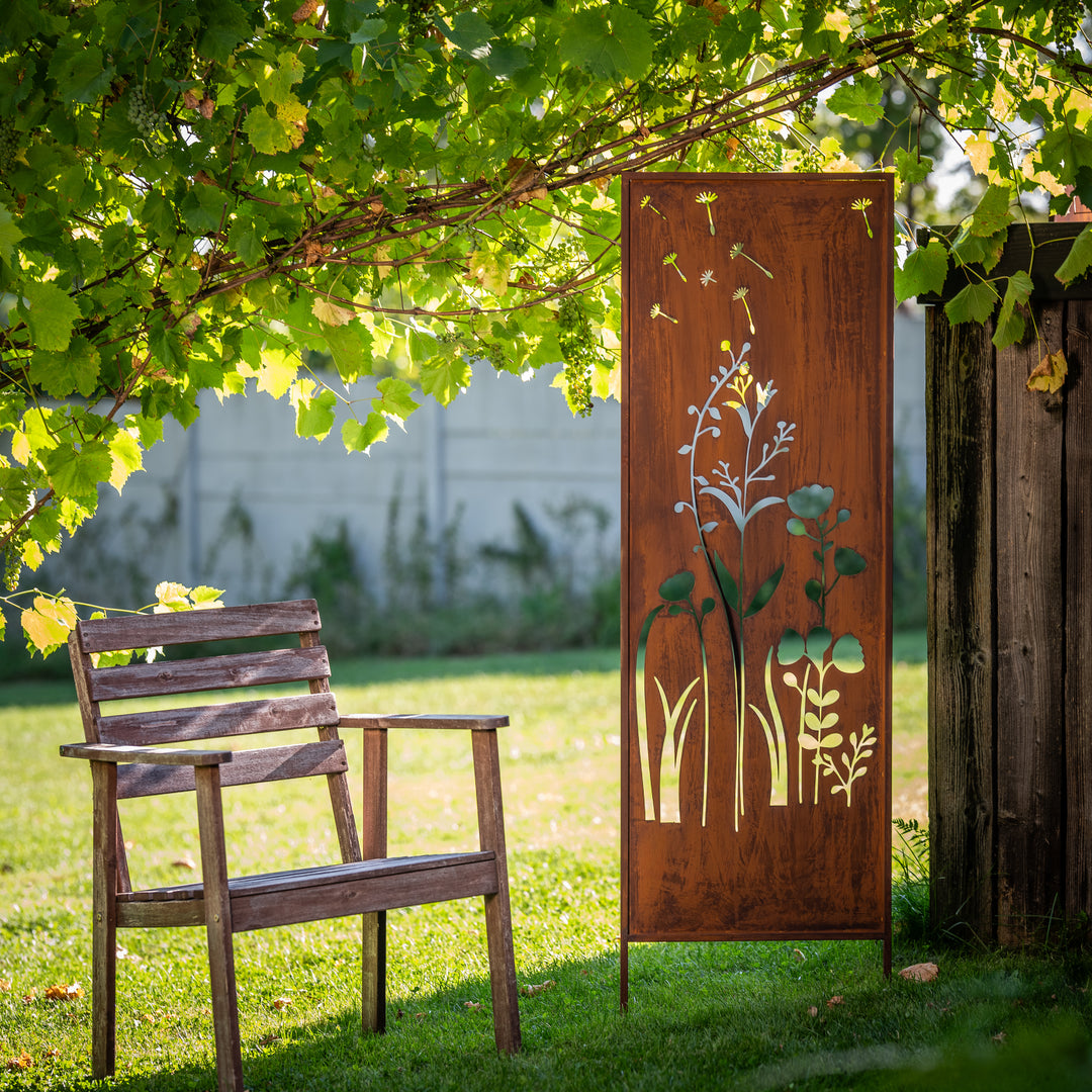 Sichtschutz Gartenpaneel Metall – Motiv Sommerwiese, 160 × 50 cm