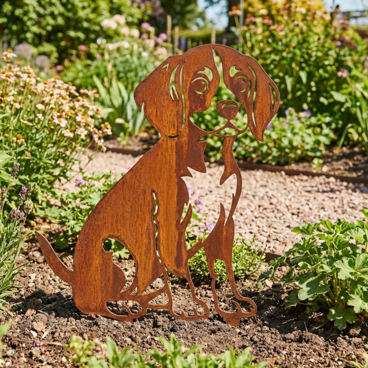 Edelrost Gartenstecker Beagle – Hundesilhouette aus Metall