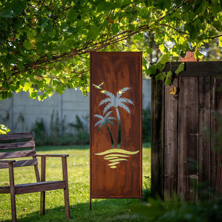 Sichtschutz Gartenpaneel Metall – Motiv Tropische Insel, 160 × 50 cm