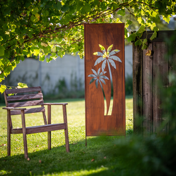 Sichtschutz Gartenpaneel Metall – Motiv Palmen, 160 × 50 cm