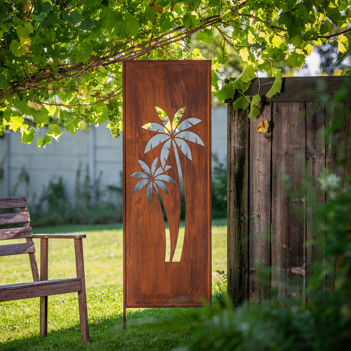 Sichtschutz Gartenpaneel Metall – Motiv Palmen, 160 × 50 cm