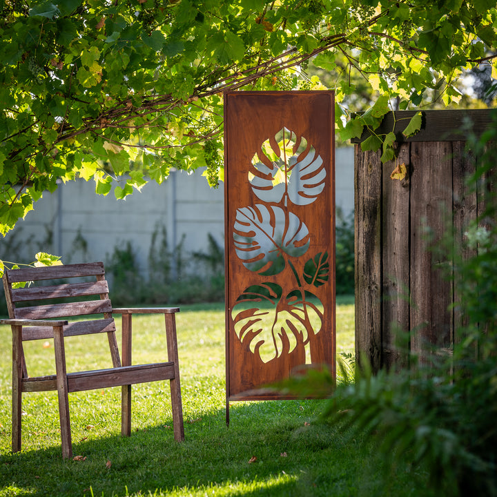 Sichtschutz Gartenpaneel Metall – Motiv Große Monstera, 160 × 50 cm