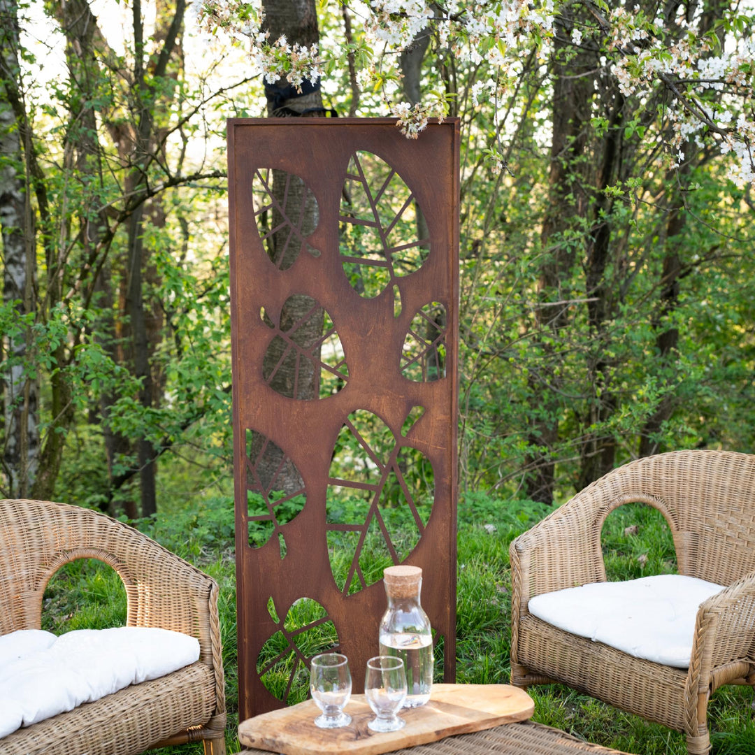 Sichtschutz Gartenpaneel Metall – Motiv Blätter, 160 × 50 cm