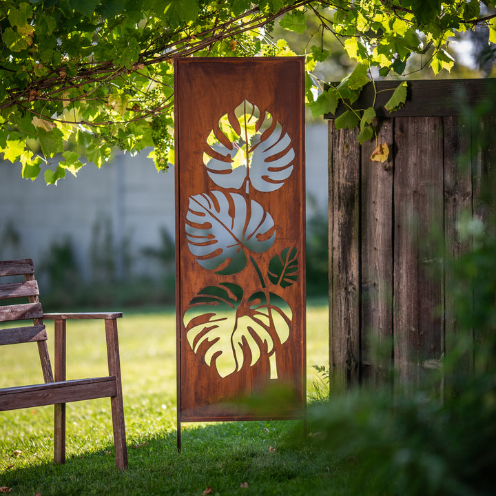 Sichtschutz Gartenpaneel Metall – Motiv Große Monstera, 160 × 50 cm