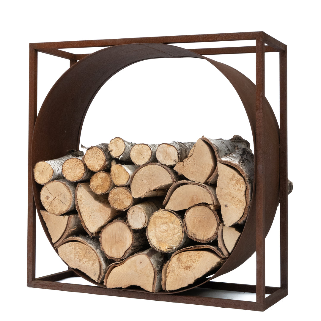 Kaminholzständer aus Metall – rechteckig mit Kreis – Holzregal aus Stahl 75x70 x35 cm