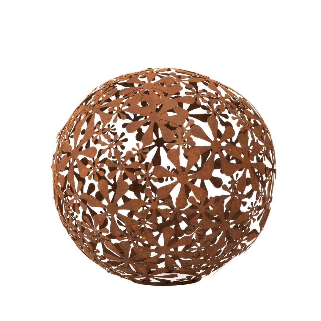 Gartenkugel "Blumen" – Rost-Deko aus Stahl mit Blumen-Ornament