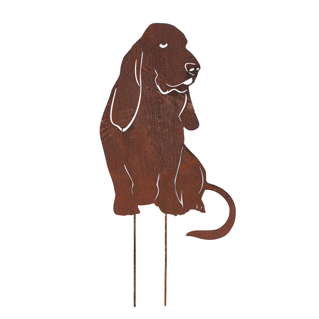 Edelrost Gartenstecker Basset Hound – Hundesilhouette aus Metall