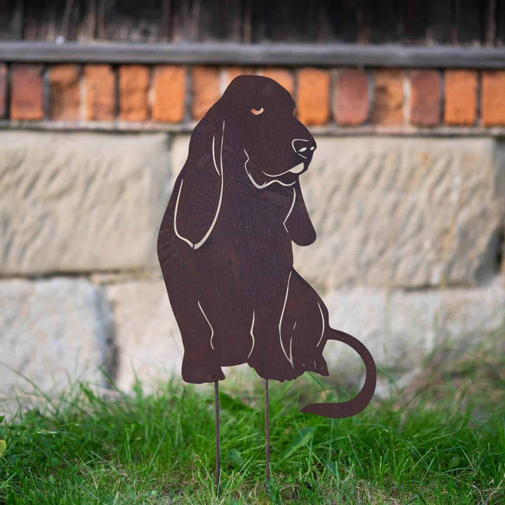 Edelrost Gartenstecker Basset Hound – Hundesilhouette aus Metall