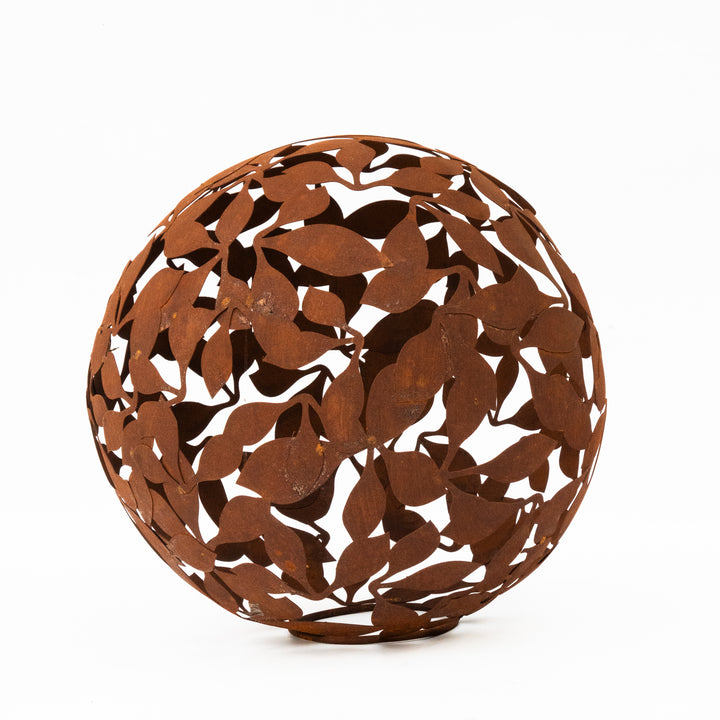 Garden Sphere "Cloverleaf" – Rusty Steel Decoration with Clover Ornament