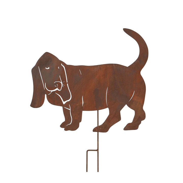 Edelrost Gartenstecker Basset Hound – Hundesilhouette aus Metall