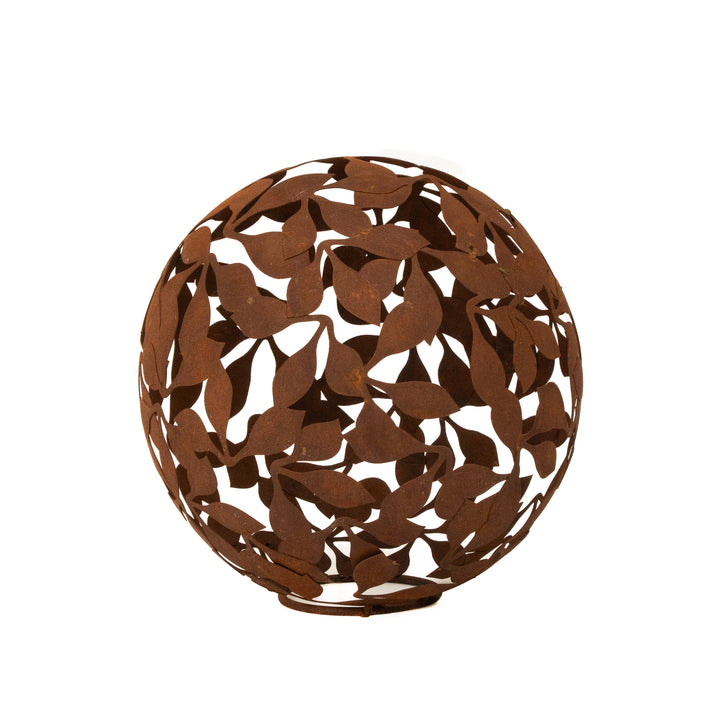 Garden Sphere "Cloverleaf" – Rusty Steel Decoration with Clover Ornament
