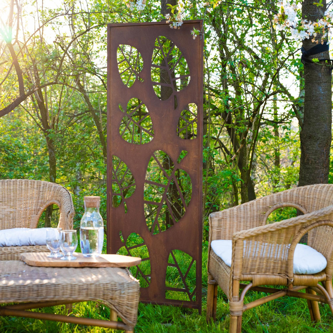 Sichtschutz Gartenpaneel Metall – Motiv Blätter, 160 × 50 cm