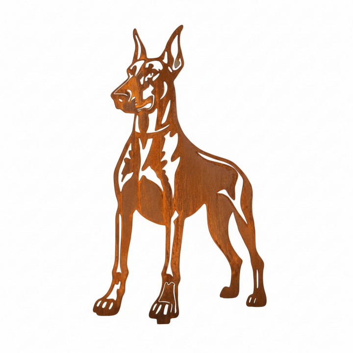 Edelrost Gartenstecker Doberman (Kupiert) – Hundesilhouette aus Metall, 20 cm