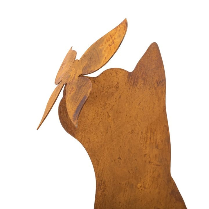 Gartenstecker Katze aus Metall – Gartenfigur in natürlicher Rostoptik