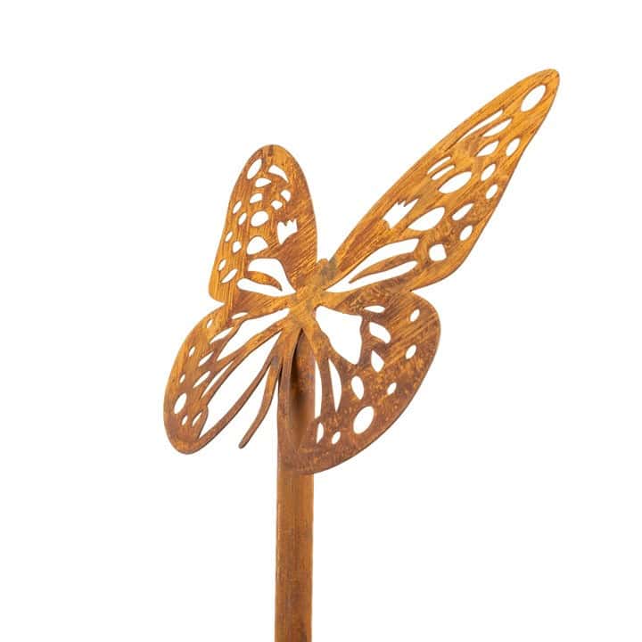 Gartenstecker Schmetterling aus Metall – Gartendekoration in natürlicher Rostoptik