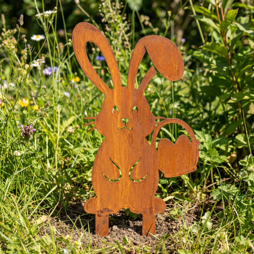 Gartenstecker Hase mit Körbchen, 15 cm