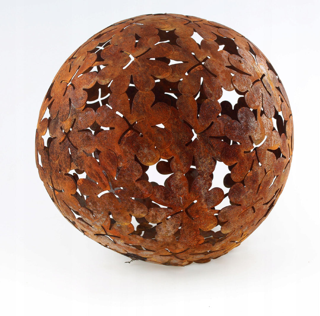 Gartenkugel "Kleeblatt" – Rost-Deko aus Stahl mit Kleeblatt-Ornament